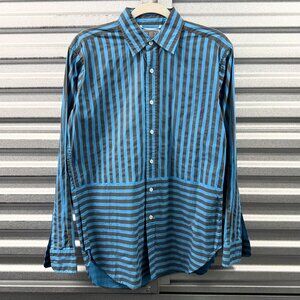 CAV EMPT C.E Dark Blue Grey Stripe Button Up Shirt Sz L Japanese Streetwear